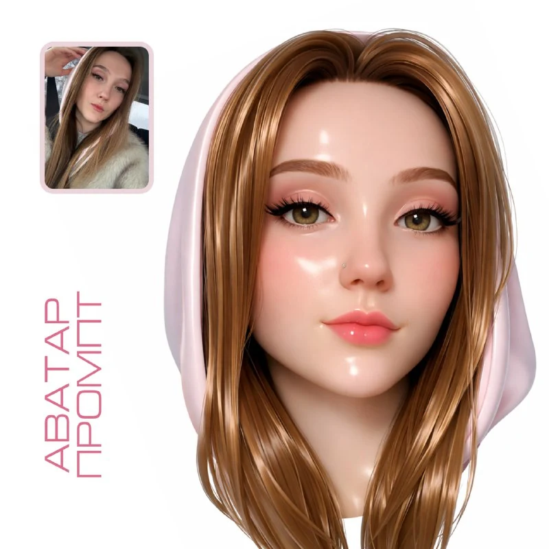 Retrato 3D estilizado con piel lisa y brillante y pelo escultórico