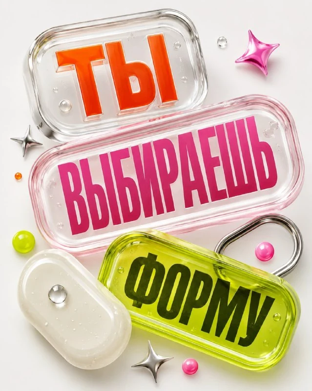 Mots dans de grandes capsules transparentes avec des surfaces matérielles multicolores