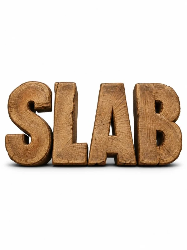 Wooden lettering made from a thick cross-section with growth rings