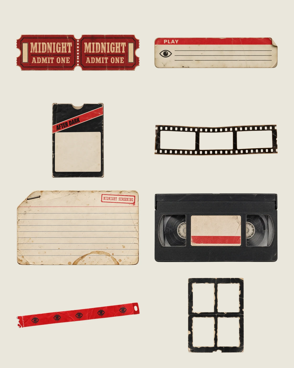 Biglietti del cinema, VHS e pellicola