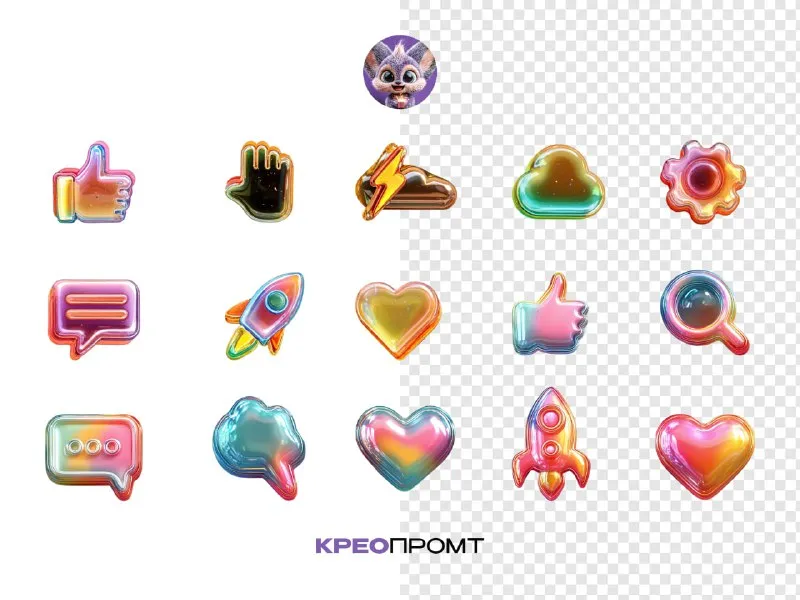 Icons aus holografischem Glas